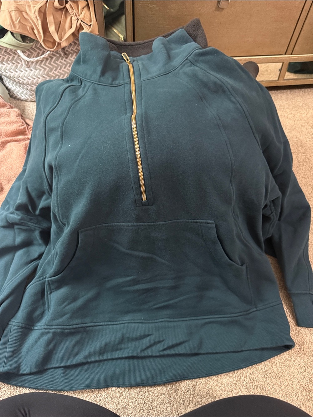 Lululemon Quarter-Zip Pullover Sweatshirt in Teal with Gold Zipper